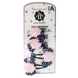 Barrettes noeud bleu & rose