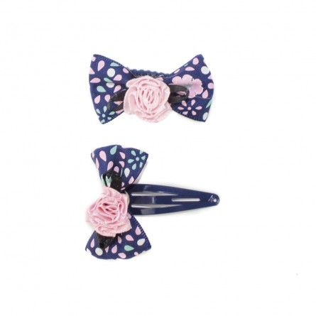 Barrettes noeud bleu & rose