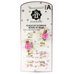 Barrettes floraux blanc & rose