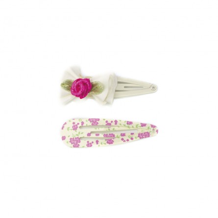 Barrettes floraux blanc & rose