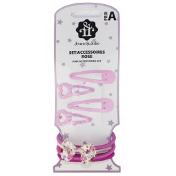 Set accessoires cheveux fille – barrettes et élastiques roses