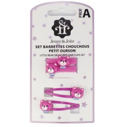 Set barrettes et chouchous cheveux fille – petit ourson rose