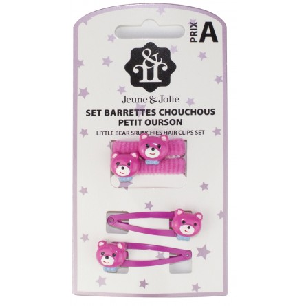 Set barrettes et chouchous cheveux fille – petit ourson rose