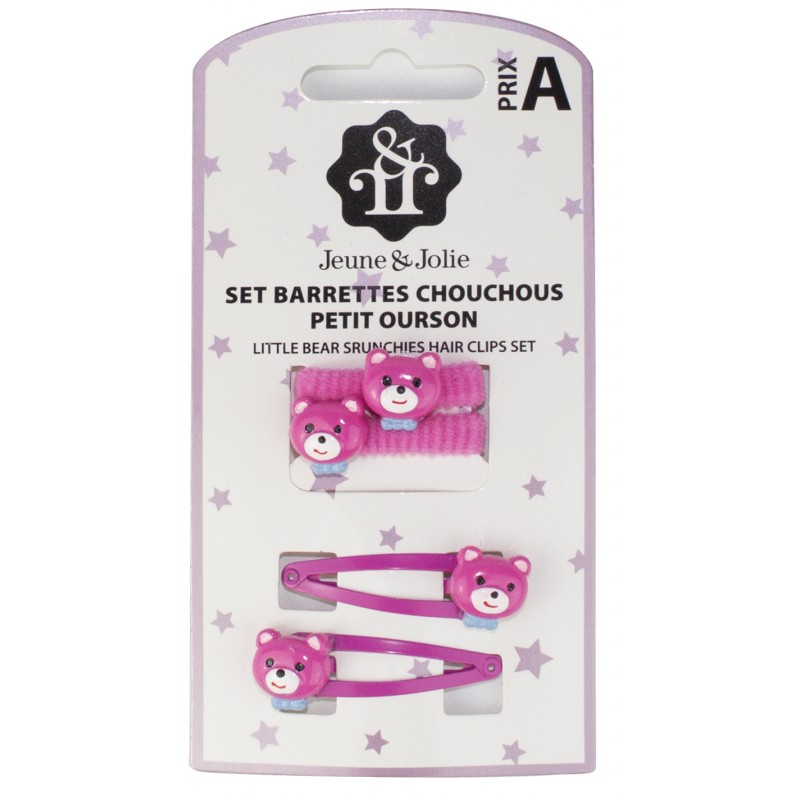 Set barrettes et chouchous cheveux fille – petit ourson rose