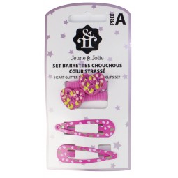 Set barrettes chouchous coeur strassé