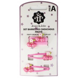 Set Barrettes & Chouchous Motif Fruité Rose – Accessoires Cheveux Enfant