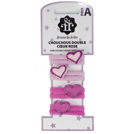 Lot de chouchous cheveux fille – double cœur rose